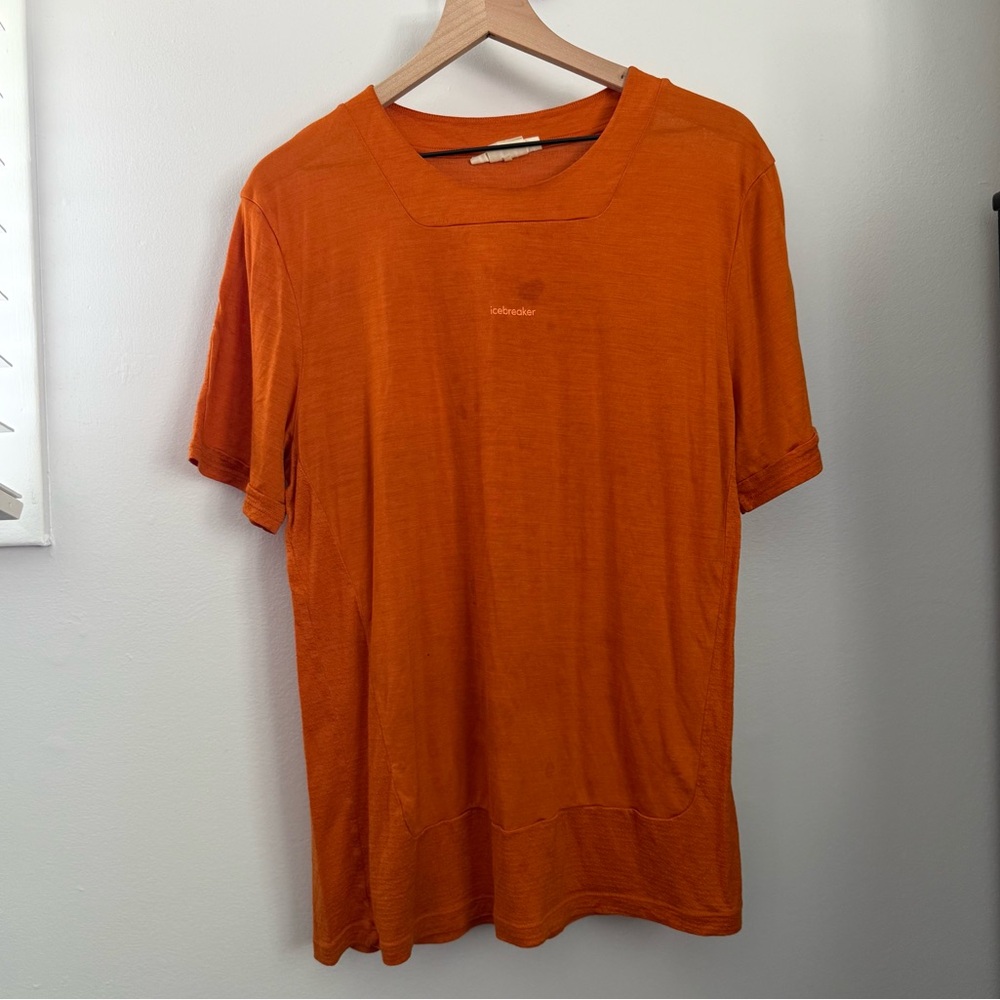 Icebreaker Men’s Large Zoneknit T-Shirt Orange Wool Outdoor Hike Travel